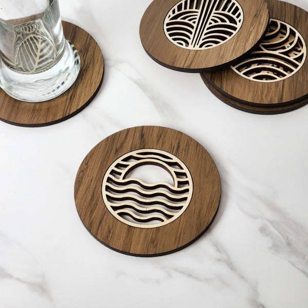 Unique Single Sunset River Rimu Coaster showcasing reclaimed timber with contrasting veneer, celebrating NZ heritage.