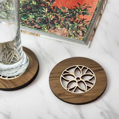 Single Flower River Rimu coaster showcasing unique reclaimed wood patterns, perfect for eco-friendly home decor.