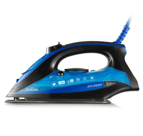 ProSteam Swift Iron by Sunbeam: lightweight 2400W steam iron with EasyGlide soleplate and safety auto-off feature.