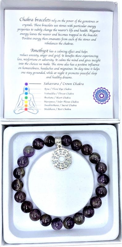 Handcrafted amethyst bracelet (7cm) for crown chakra alignment, enhancing meditation and spiritual wellness.