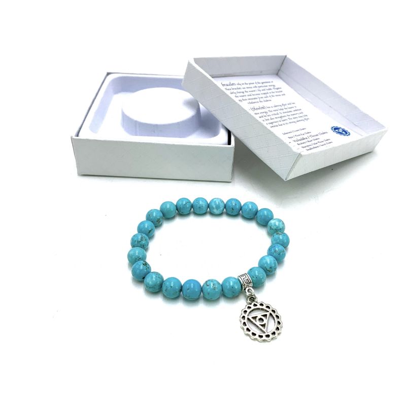 Turquoise Throat Chakra Bracelet, 7cm, promotes communication and self-expression with soothing turquoise stones.