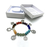 7cm handcrafted bracelet with seven vibrant gemstones, promoting chakra balance and spiritual well-being.