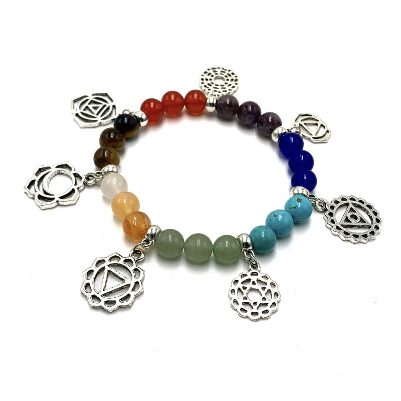 7 Stones Chakra Bracelet, handcrafted with seven vibrant gemstones for spiritual balance and harmony, measures 7cm.