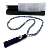 Sodalite mala beads with Third Eye Chakra charm, 70cm, promote intuition and mindfulness for meditation and style.