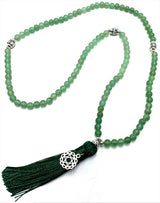 Aventurine mala beads with Heart Chakra charm, 70cm long, promote meditation, self-love, and emotional healing.