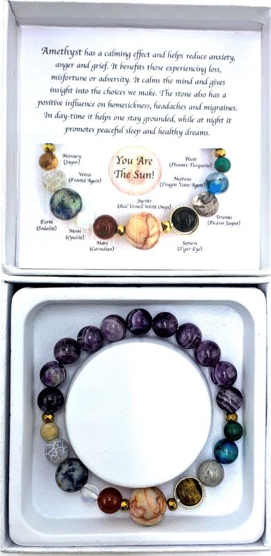 Amethyst Solar System Bracelet (7cm) features elegant amethyst stones symbolizing peace and connection to the universe.