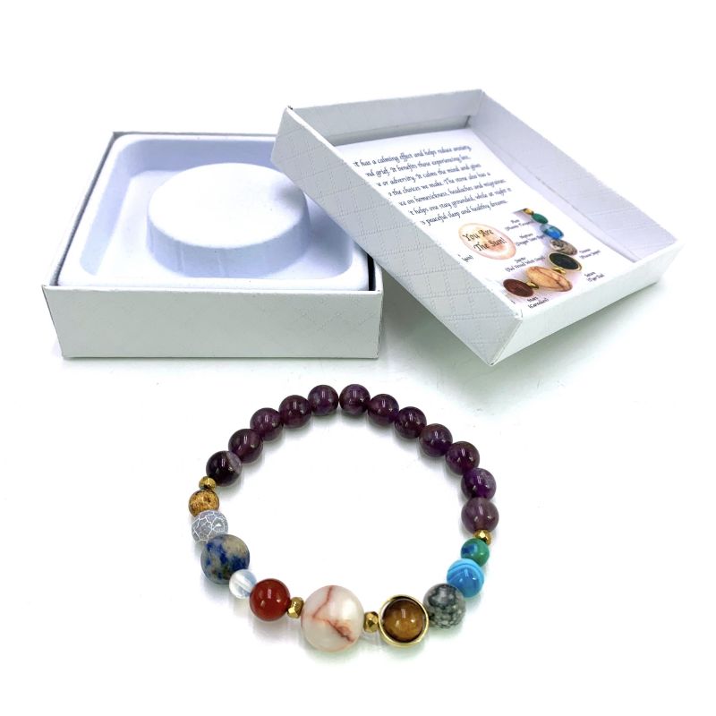 Amethyst Solar System Bracelet in 7cm, featuring healing purple stones for elegance and spiritual growth.