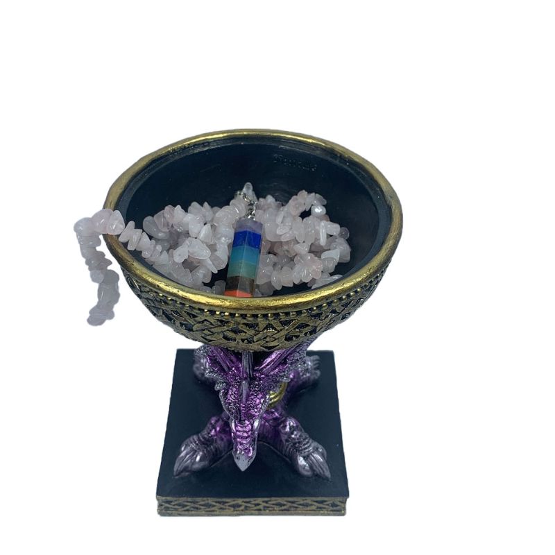 Purple dragon-themed trinket box, hand-painted resin, perfect for storing crystals and small treasures.