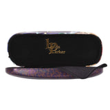 Stylish Hocus Pocus glasses case by Lisa Parker, featuring enchanting artwork and a gold logo, includes cleaning cloth.