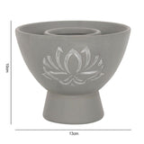 Lotus Grey Terracotta Smudge Bowl with intricate lotus design, ideal for burning herbs or as a decorative catch-all.