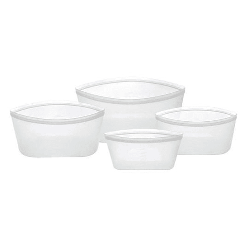 Avanti Pinch And Lock Bags Set in white, featuring four heat-resistant silicone bags for eco-friendly food storage.