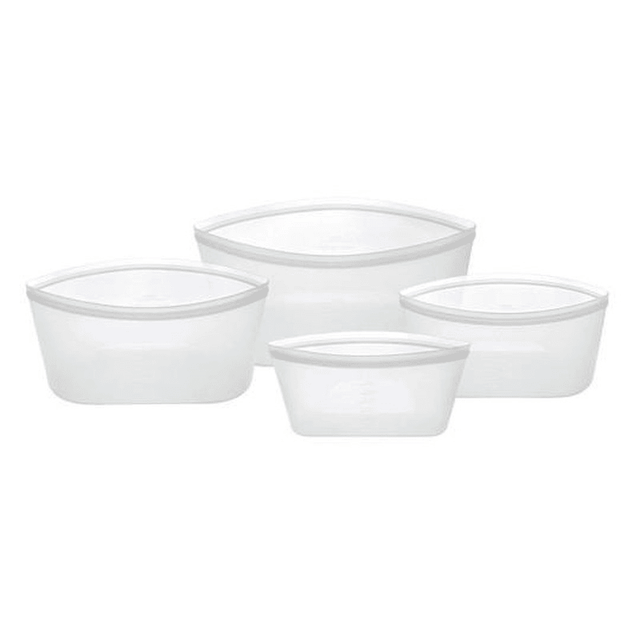 Avanti Pinch And Lock Bags Set in white, featuring four heat-resistant silicone bags for eco-friendly food storage.