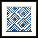 Framed geometric art in vibrant blue, 45 x 45cm, perfect for modern decor; easy to hang with protective glass cover.