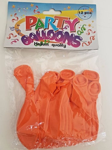 Bright orange balloons in a pack of 12, measuring 27.5cm, perfect for air or helium filling at any celebration.