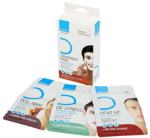 DAVINCI Face Mask Pack with 6 applications includes De-Stress, Peel Away, and Heat Up masks for radiant, nourished skin.