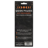 Moon phase air fresheners featuring a juicy peach scent, designed for home or car with a chic faux wood background.