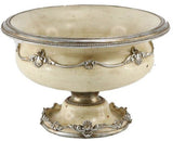 Antiqued cream ceramic urn with elegant detailing, perfect for indoor/outdoor decor and showcasing plants or flowers.