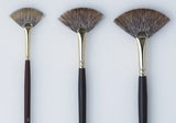 Close-up of the Artist Brush - As Mongoose Fan 2, featuring fine synthetic hair, a maroon handle, and a gold ferrule for precision painting.