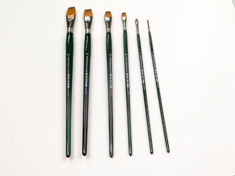 Synthetic flat brush with versatile bristles for smooth strokes and vibrant color application in various painting techniques.