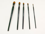 Synthetic filbert brush #0 with versatile bristles for blending and detailed work in acrylics, oils, and watercolors.