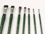 Artist Brush S6400 Mightlon L/H Square Filbert #0 with thick synthetic filaments, greenish-gray color, and polished long handle.