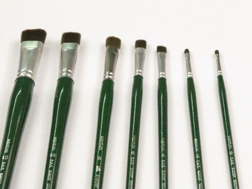 Artist Brush S6400 Mightlon L/H Square Filbert #2 with greenish-gray filaments, seamless aluminum ferrule, and long handle for precision painting.