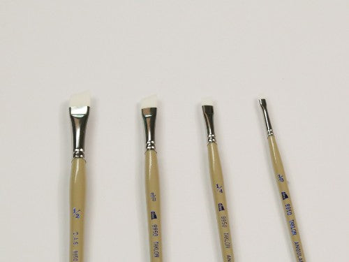 Artist Brush - S9950: 1/8" white taklon angular brush for precise detailing in watercolor, acrylic, and gouache painting.