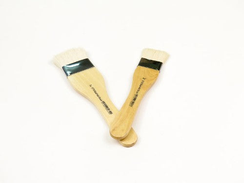 Premium 2" goat hair brush for watercolor, acrylic, and oil painting, featuring a durable wooden handle for artists.