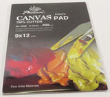 Premium 9x12 canvas pad for oil and acrylic painting, featuring triple gesso primed and acid-free pages.