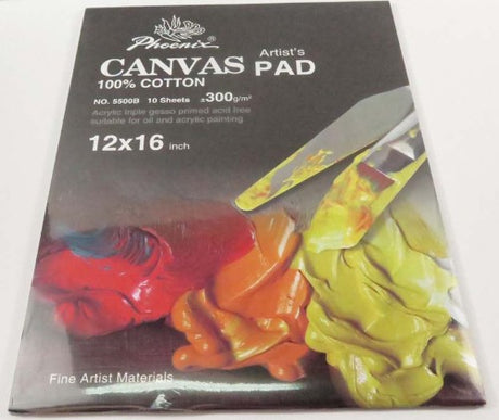 Canvas Pad 12x16 inches, perfect for acrylics, oils, and watercolors, featuring durable, acid-free heavy-weight paper.