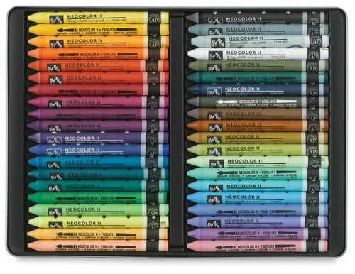 Light blue Caran d'Ache Neocolor II crayons pack of 10, artist quality, water-soluble for versatile wet and dry techniques.