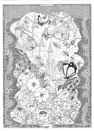 Pack of 10 Cool Art Doodle Posters featuring a serene castle design, perfect for creative expression and relaxation.