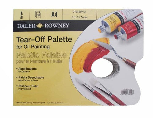 Disposable tear-off palette for oil painting, 14x10 inches, featuring 50 sheets of parchment and a thumb hole for easy use.