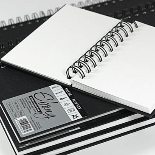 Ebony Hardback Sketchbook A3p featuring 62 sheets of acid-free paper, ideal for drawings and note-taking.