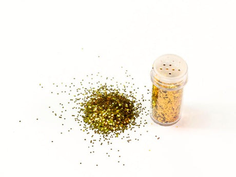 Ultra-fine gold glitter in a 10g package, perfect for crafting, scrapbooking, and adding sparkle to any project.