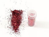 Fine red glitter in a 10g pack, perfect for adding sparkle to arts and crafts projects and festive decorations.