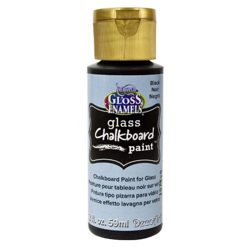 Decoart Glass Chalkboard Paint in 4oz, perfect for creating writable surfaces on glass, wood, and metal.