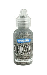 Derivan Kindy Glitz Antique Silver glitter glue set with 5 tubes, perfect for cardmaking and scrapbooking projects.