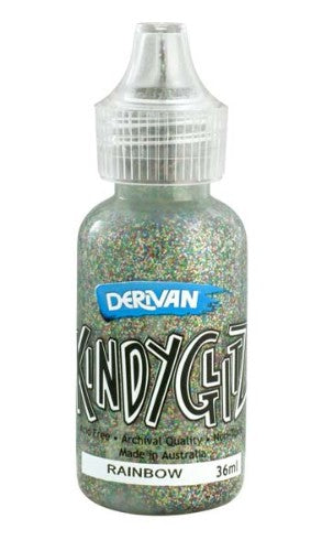 Colorful 5-pack of Derivan Kindy Glitz glitter glue tubes, perfect for vibrant papercraft and scrapbooking projects.