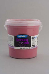 Vibrant 1L bottle of Derivan Mid Red screen ink, non-toxic and perfect for fabric printing and creative projects.