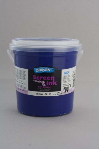 Vibrant 1L Royal Blue Derivan Screen Ink, perfect for safe, non-toxic silk screen printing on fabric and DIY projects.