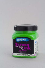 Vibrant 250ml bottle of Derivan Green Light screen ink, non-toxic and ideal for fabric printing and tie dyeing projects.