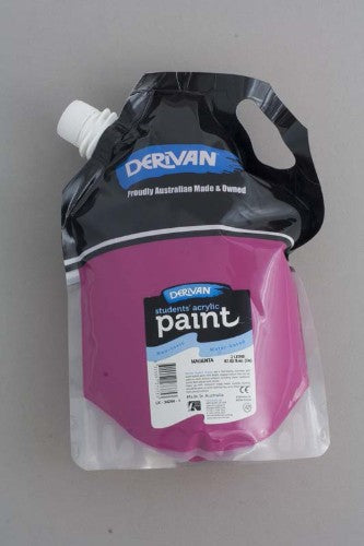 Vibrant magenta acrylic paint in a 2L bottle, ideal for art education and versatile techniques like painting and printing.