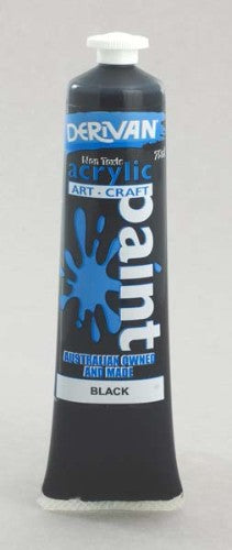 A 75ml tube of Derivan Studio Acrylic Paint in black, featuring a smooth consistency for versatile art applications.