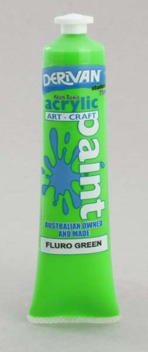 Vibrant 75ml Fluro Green acrylic paint by Derivan Stu, ideal for color mixing and versatile art techniques.