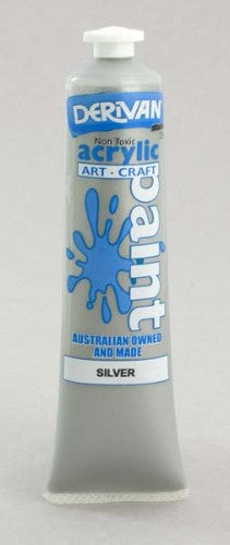 75ml tube of Derivan Stuart Silver Acrylic Paint, ideal for vibrant color mixing and various artistic techniques.