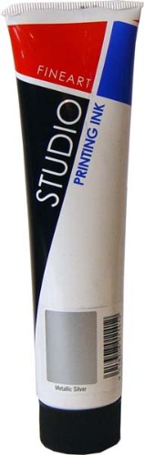 Premium 100ml silver printing ink, non-toxic and water-based, perfect for block and screen printing with a glossy finish.