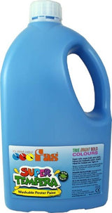 FAS Super Tempera 2ltr Cobalt: vibrant non-toxic poster paint, ideal for art education, easy to use, and glows under UV light.