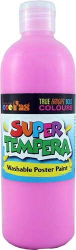 Vibrant 500ml pink tempera paint, non-toxic, perfect for kids' crafts, easy washout, and ready to use without shaking.