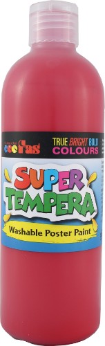 Vibrant 500ml crimson wash-off tempera paint, ideal for arts and crafts, non-toxic, quick-drying, and easy to clean.